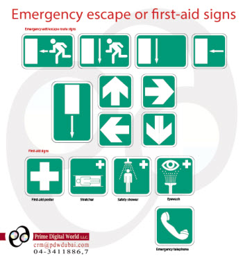 Emergency escape or first aid signs